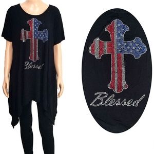 'Blessed' Cross Crystal Embellished Tshirt